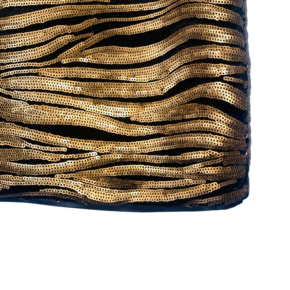 Alice & Olivia Gold Bronze Sequin Stripe Velvet Inka Evening Mini Dress - Picture 7 of 16